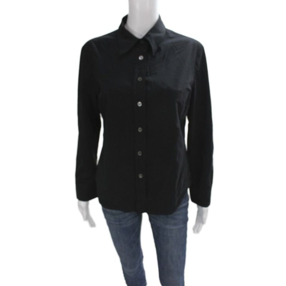 Kulson Women Cotton Black Collared Button-Up Long Sleeve Top Basic Size L